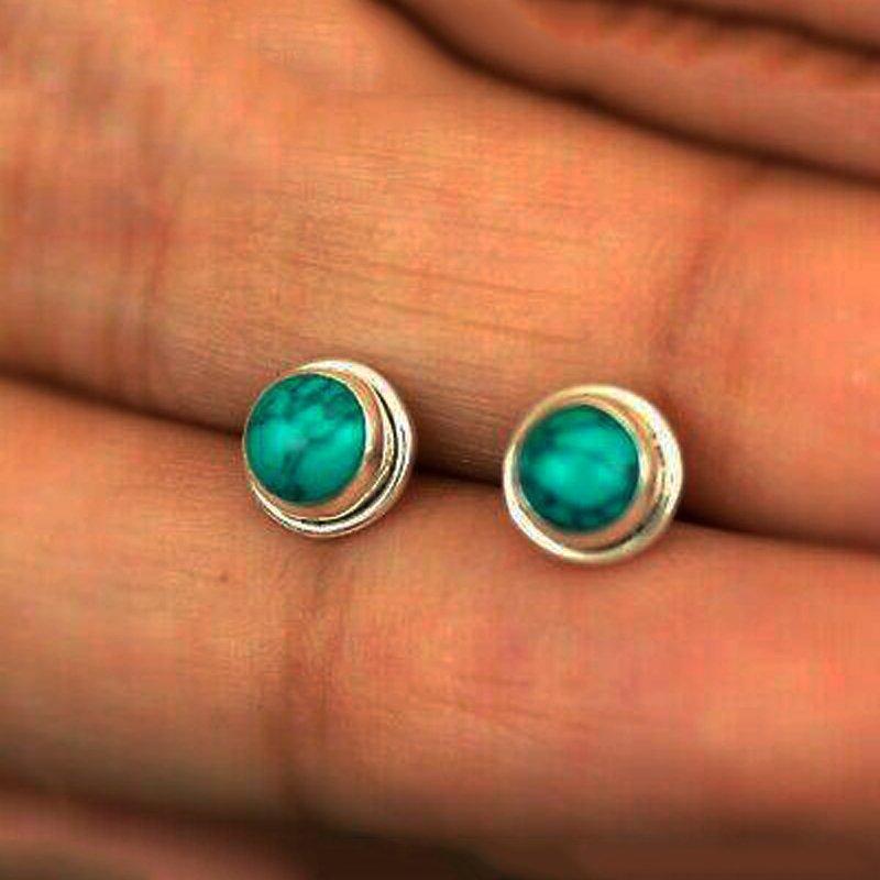 Beautiful 925 Sterling Silver Turquoise Round Earrings Studs Gemstone Gift Boxed 2