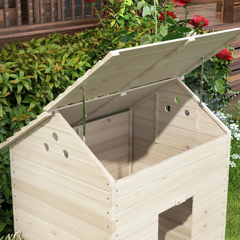 Wooden Duck House for 2-4 Ducks W/ Open Roof, Raised Base, Air Holes - Natural 6