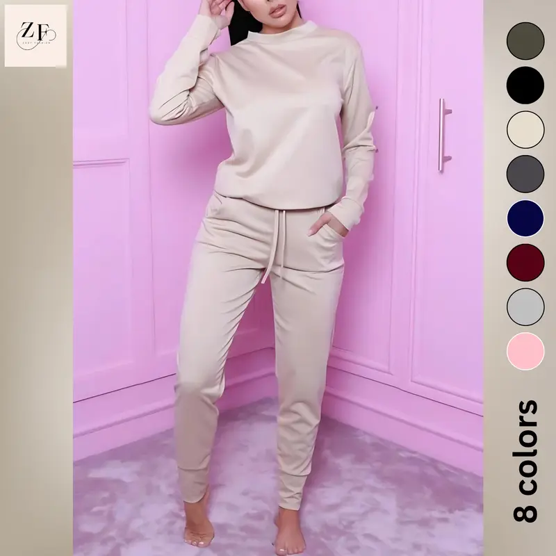 Women's Long Sleeve Loungewear Tracksuit Suit Set for Comfortable Sleep - All-Season Wear - Fashion, Fabric 2