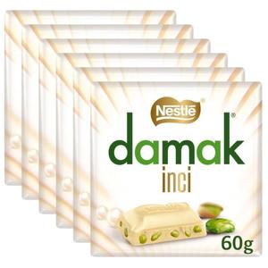 Nestle Damak White Chocolate with Pistachio 60g - Pack of 6, Delicious Snack for Dessert