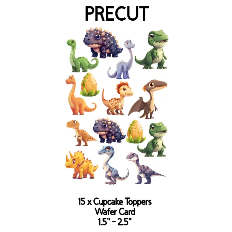 Dinosaurs Cake & Cupcake Precut Wafer Toppers Set. For your cupcakes, doughnuts, macarons and more! 0
