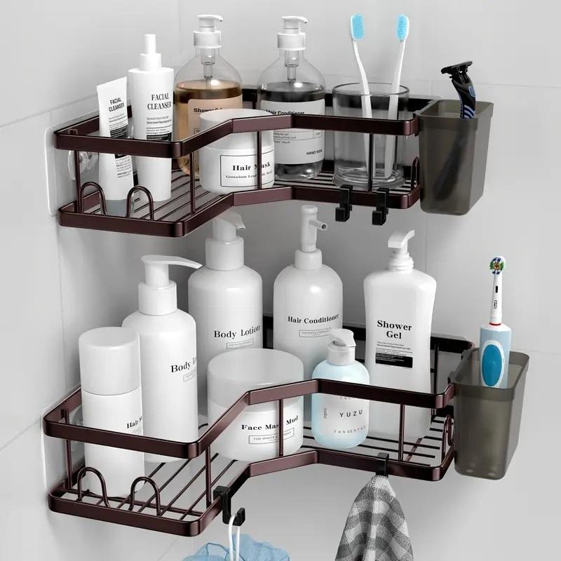 Dual Pack No-Drill Corner Shower Caddy - Rust-Free, Adhesive Mount Storage for Bathroom Bliss! 1