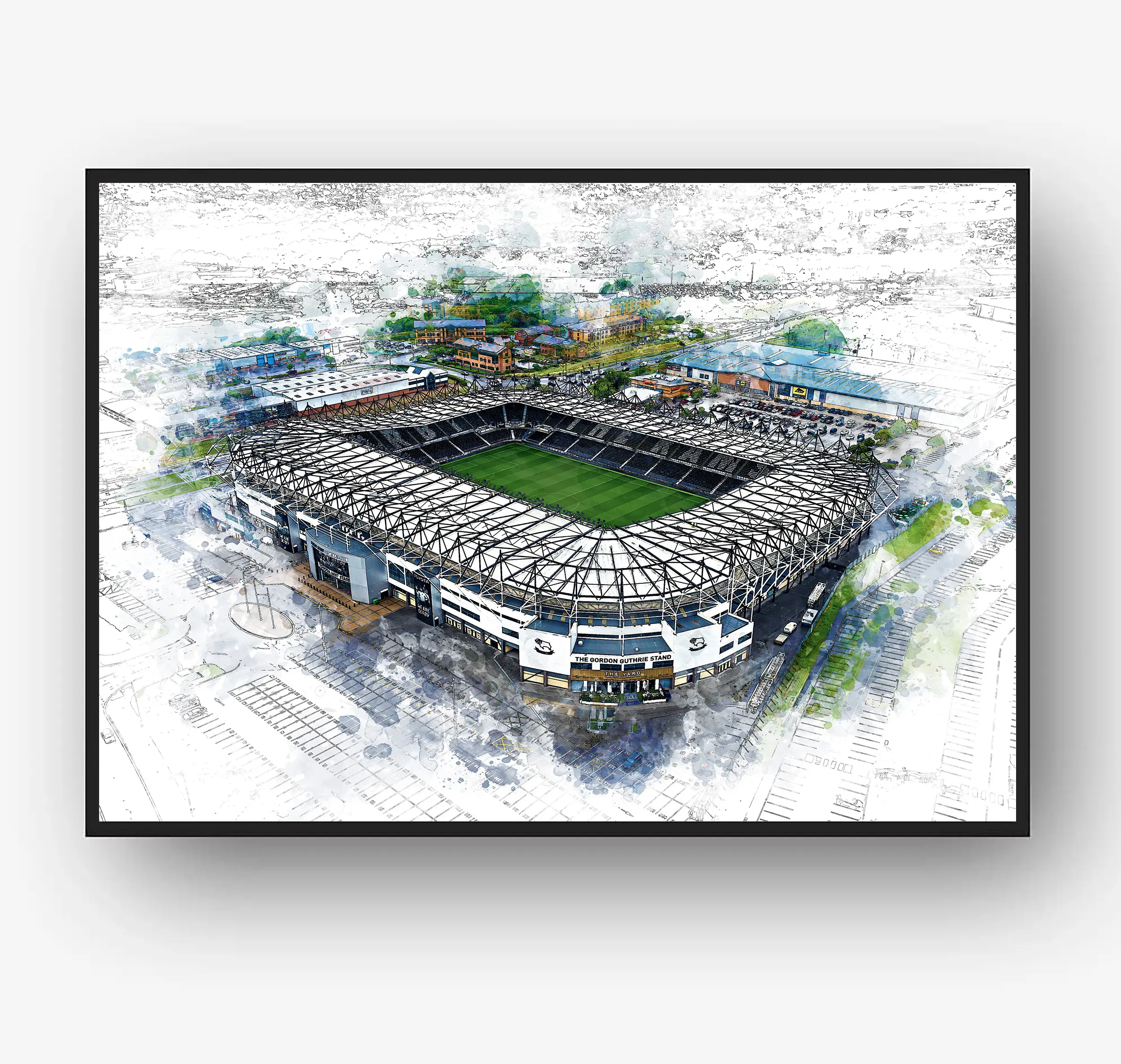 Derby County - Pride Park Stadium - Wall Art Sketch/Paint Print - Various Sizes! Decor Photo
