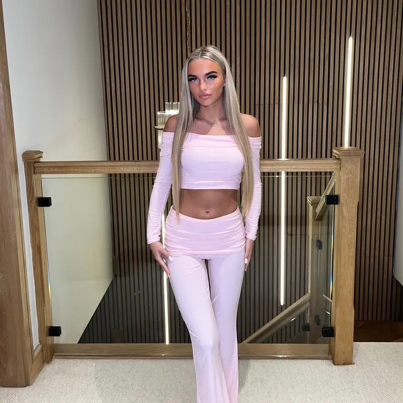 “Charlotte” Off the shoulder two piece Cropped Flared Matching Top 3