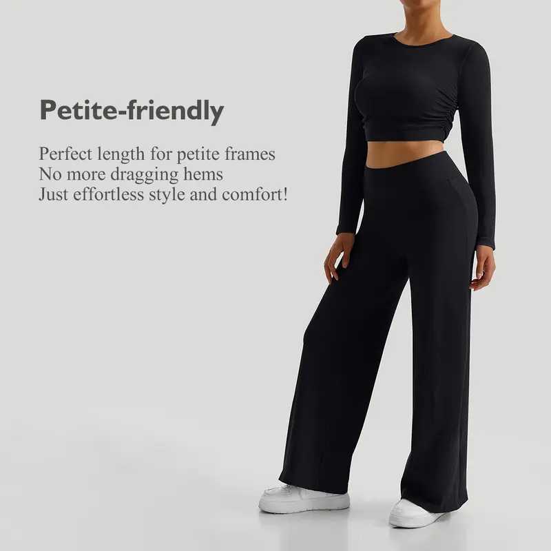 Mooslover UK Women Casual High-Waisted Wide Leg Straight Pants Breathable Trousers 2