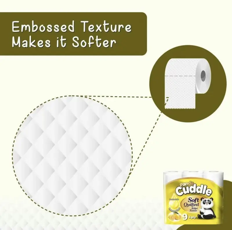 Panda Cuddle SOFTEESE 90 Soft Quilted Toilet Rolls - Enriched with Lemon Zest & Aloe Vera Fragrance -3 Ply Toilet Tissues 5*9 Pack Lemon & 5*9 Pack Aloe Vera Personal Wipes 2
