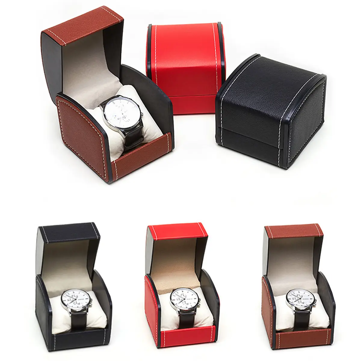 Travel Portable Square Watch Storage Box PU Leather Single Watch Case with Removable Cushion For Women Men