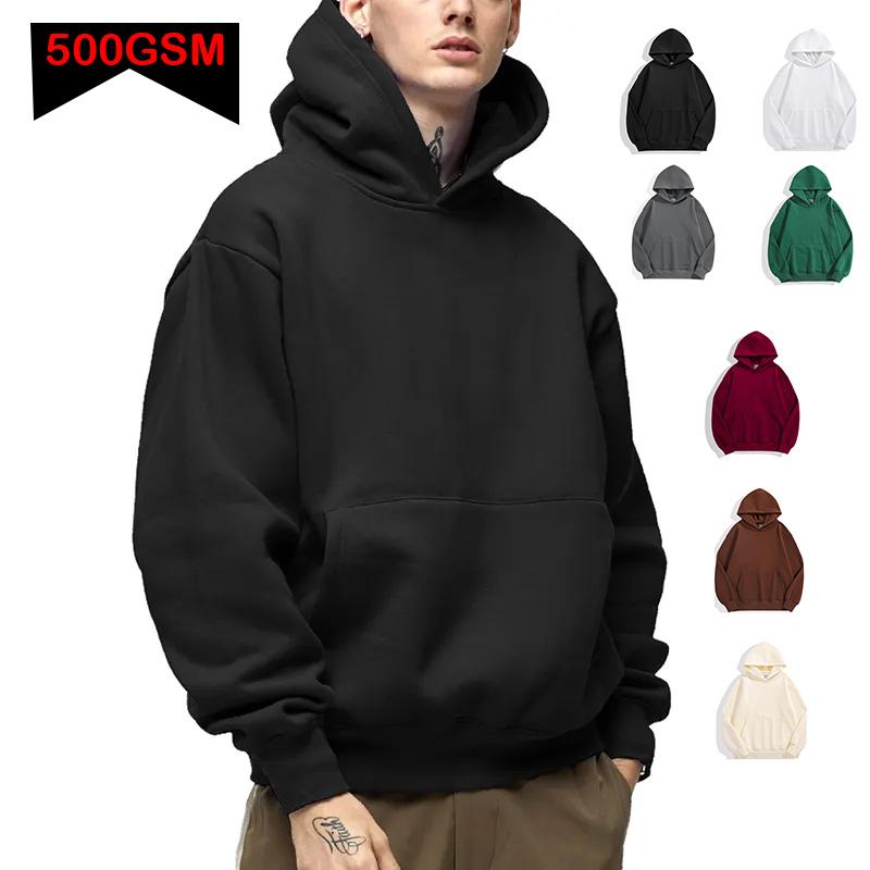 Product Introduction of 500GSM Heavy Weight Fashion Men's Hoodies New Autumn Winter Casual Thick Cotton Men's Top Solid Color Hoodies Sweatshirt Male 0