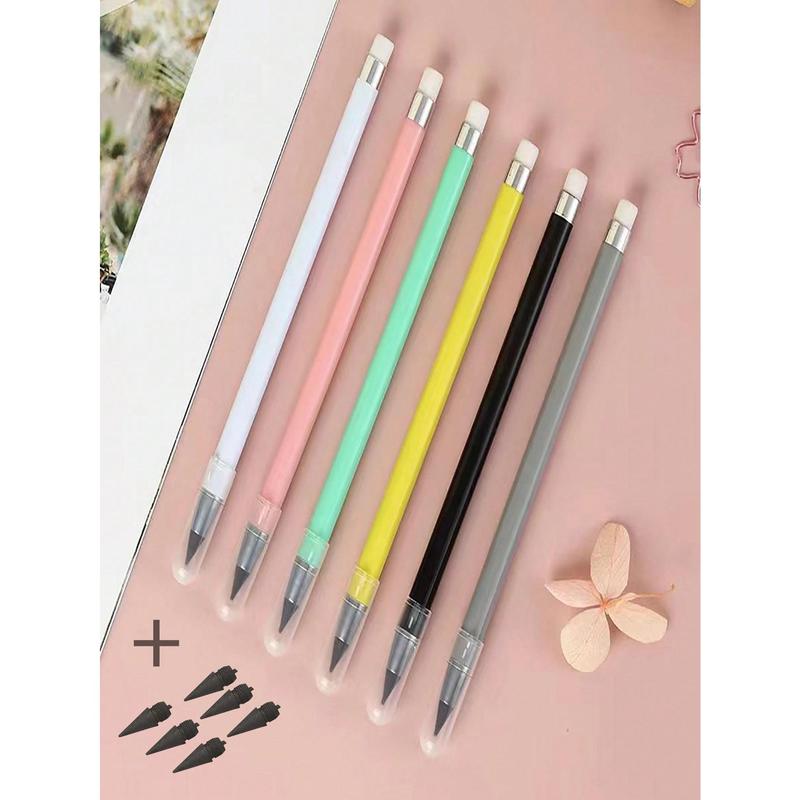 6 Inkless Pencils, Eternal Pencil Infinity Pencil With Eraser, Reusable Infinity Pencil With 6 Additional Replaceable Nibs, Back To School Eternal Pencil Permanent Pencil Home Office School Writing Drawing, Halloween, Christmas Day Gift Filling Back To Sc 8