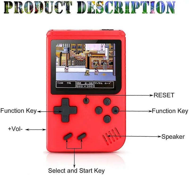 Christmas Gift Portable Mini Handheld Game Console, Video Game Console Built-in 500 Kids Puzzle games, UK Type Switch Rechargeable 3