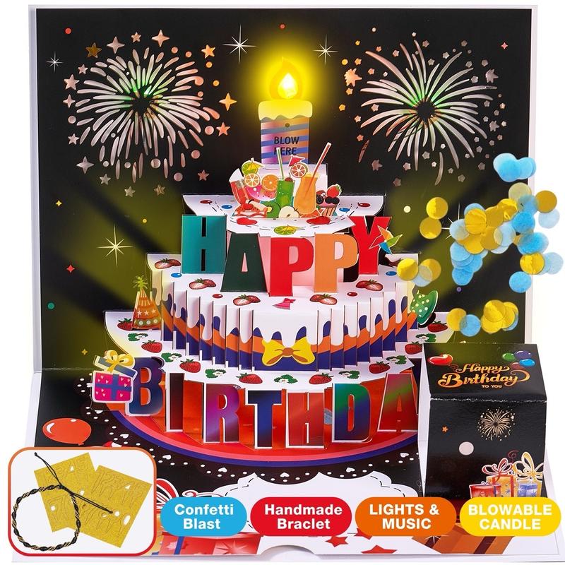 Birthday Popup Greeting Card with Lights, Music, and Candle Gift Bracelet 2