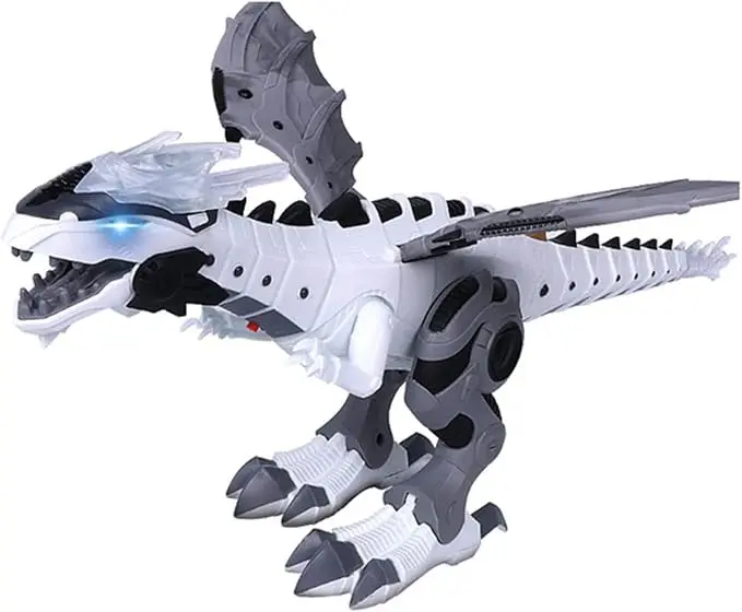 Dinosaur with Mist Spray Moving Electric Dinosaur Toy & Light Up with Roar Sounds Add Water for Fire Breathing Red Light Fire Effect Toy For Kids (White & Blue) 7