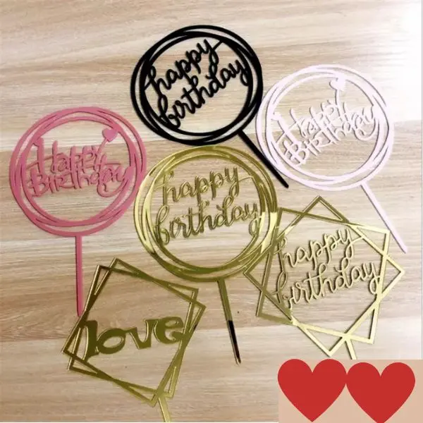 Cake Topper Birthday Party Happy Decoration Acrylic Supplies New Glitter Gold U 4