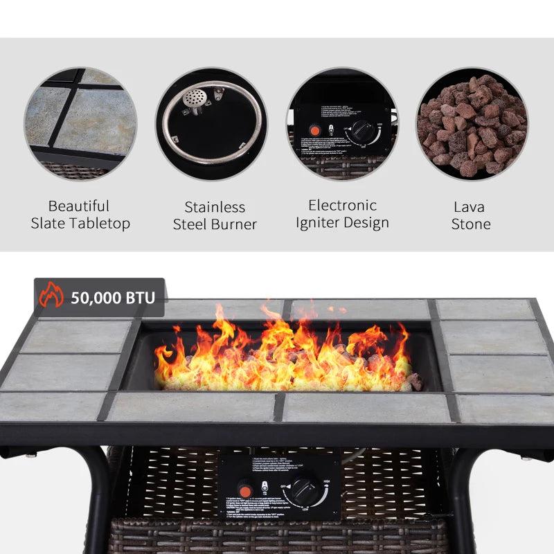 Outdoor Square Rattan Fire Pit Table with Gas Burner Heater 3