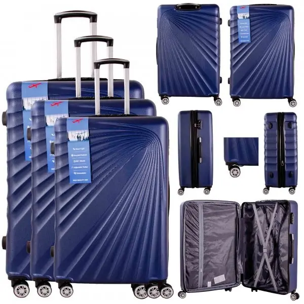 T-HC-13 NAVY SET OF 3 TRAVEL TROLLEY SUITCASE ABS HARDSHELL LIGHTWEIGHT EXPANDABLE 0