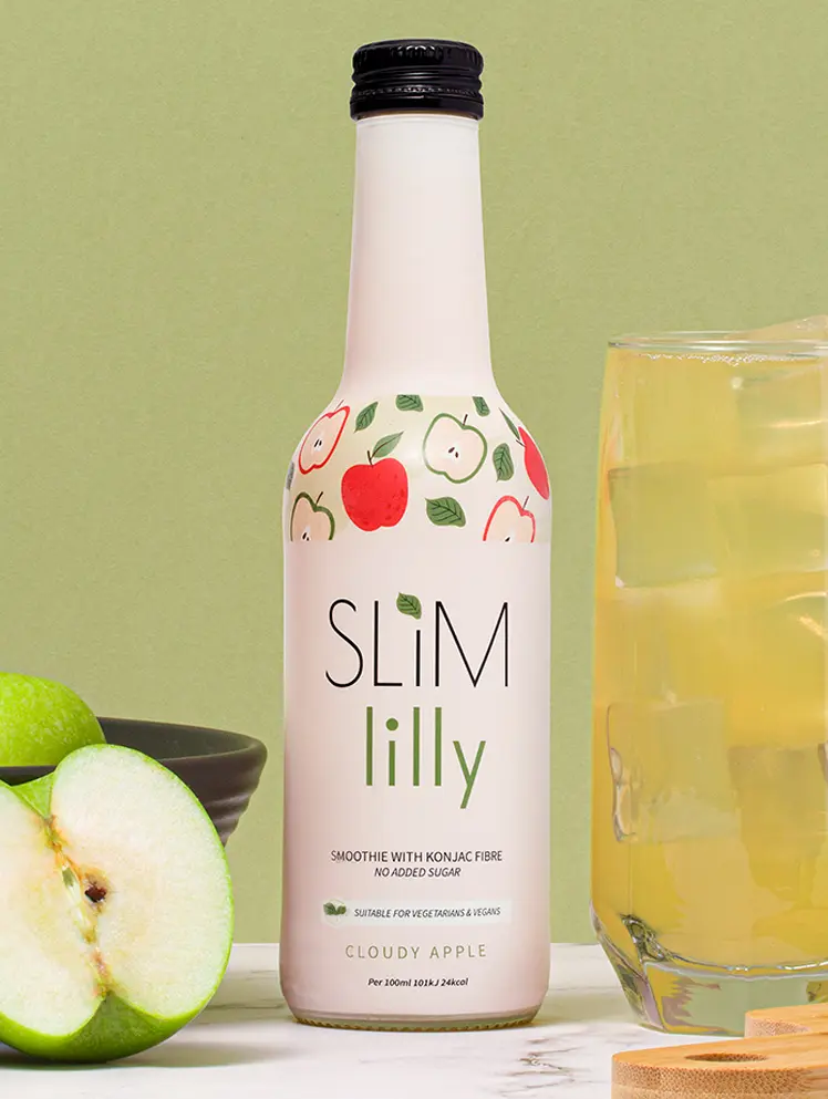 Slim Lilly 6x250 ml Cloudy Apple Smoothie Konjac Plant Fiber Healthy Drink Low Calorie Natural Supports Gut Health and Digestion