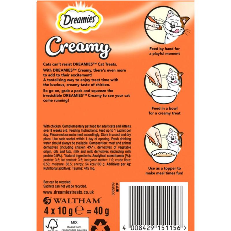 Dreamies Creamy Adult Cat & Kitten Treats with Chicken 4x10g 1