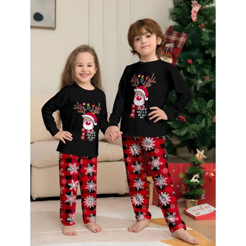 Women Men New Year's Costumes Cartoon Elk Print Christmas Parent-child Matching Pajamas Set Boys Girls Sleepwear Xmas Family Look Pjs Couples Set 7