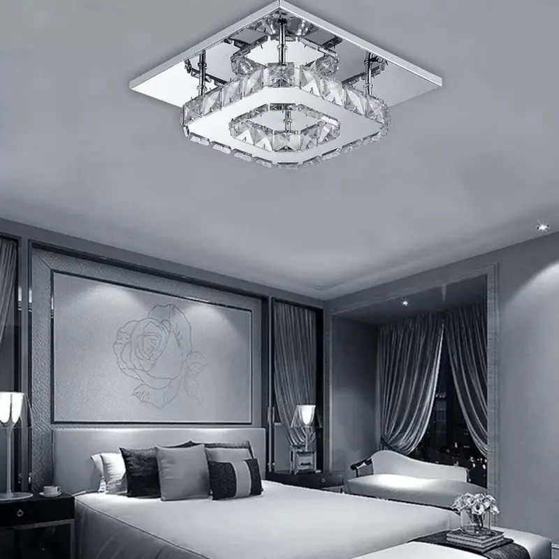 Crysta Ceiling LED Ceiling Lights Crystal Flush 21cm 12W 6000K Cold White Square Stainless Steel Mini Ceiling Lamp Crystal Chandelier Pendant Lighting Fixture for Bedroom, Kitchen, Living Room and Hallway crystal  light 0