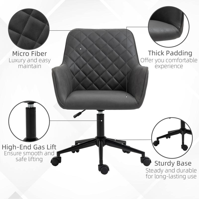 Vinsetto Swivel Office Chair Leather-Feel Fabric Home Study Leisure with Wheels, Grey 5