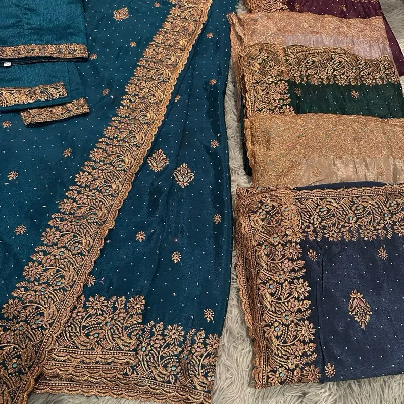 Gold Embroidery Stone Saree with Ready Made Blouse for Women - perfect for any occasion