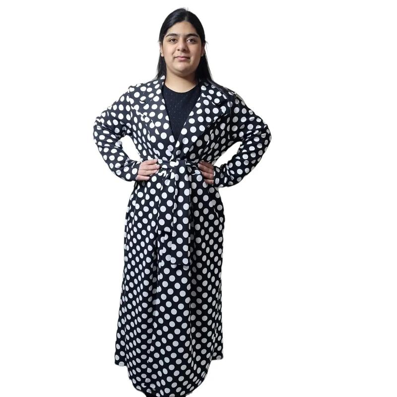 Ultimate Style Polka Dot Women's Summer Maxi Cardigan with Belt and 2 Pocket Black And White Lightweight Womenswear Elegance Jackets  Lady Coats Comfort Long Sleeve 0