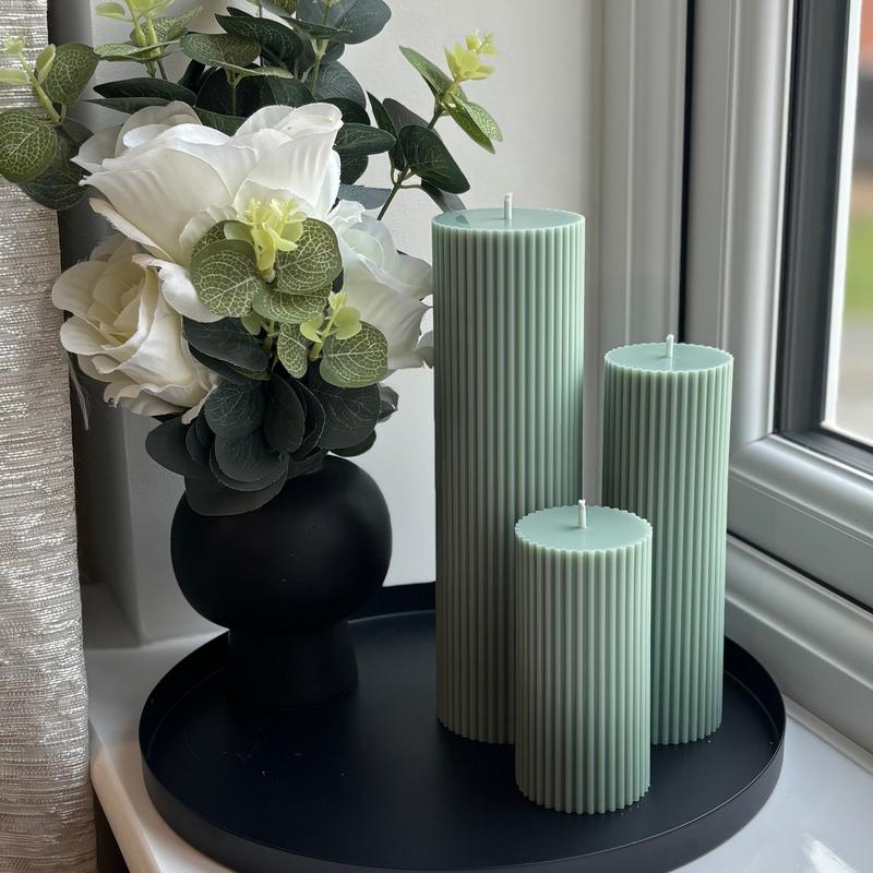Tall Ribbed Unscented Pillar Candles 7