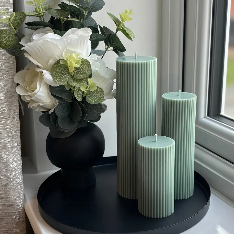 Tall Ribbed Unscented Pillar Candles 7