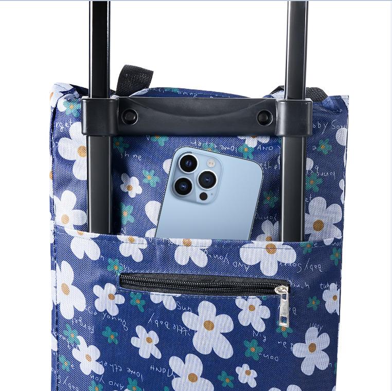 Shopping Trolley on Wheels Foldable Trolley Bags with Telescopic Handle Reusable Water Proof Trolley Bag 2 in 1 Shopping Trolleys Suitable for Shopping Supermarkets and Travel Blue 7