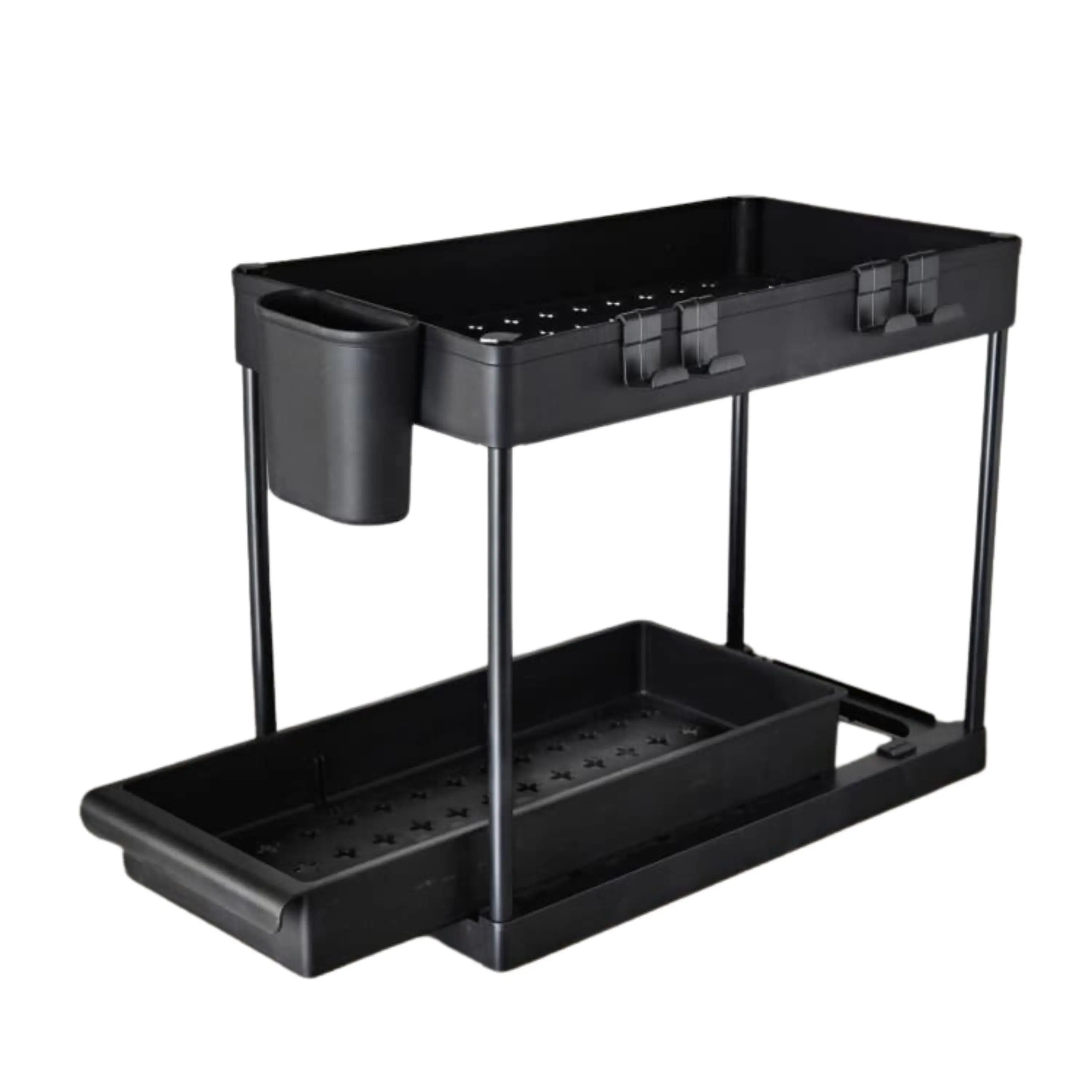 AAMEN Under Sink Organizers and Storage, 2 Tier Sliding Cabinet Basket Organizer Drawer, Large Kitchen Bathroom Organization and Storage Unit, Multi-Purpose Bath Storage Basket, (Black)