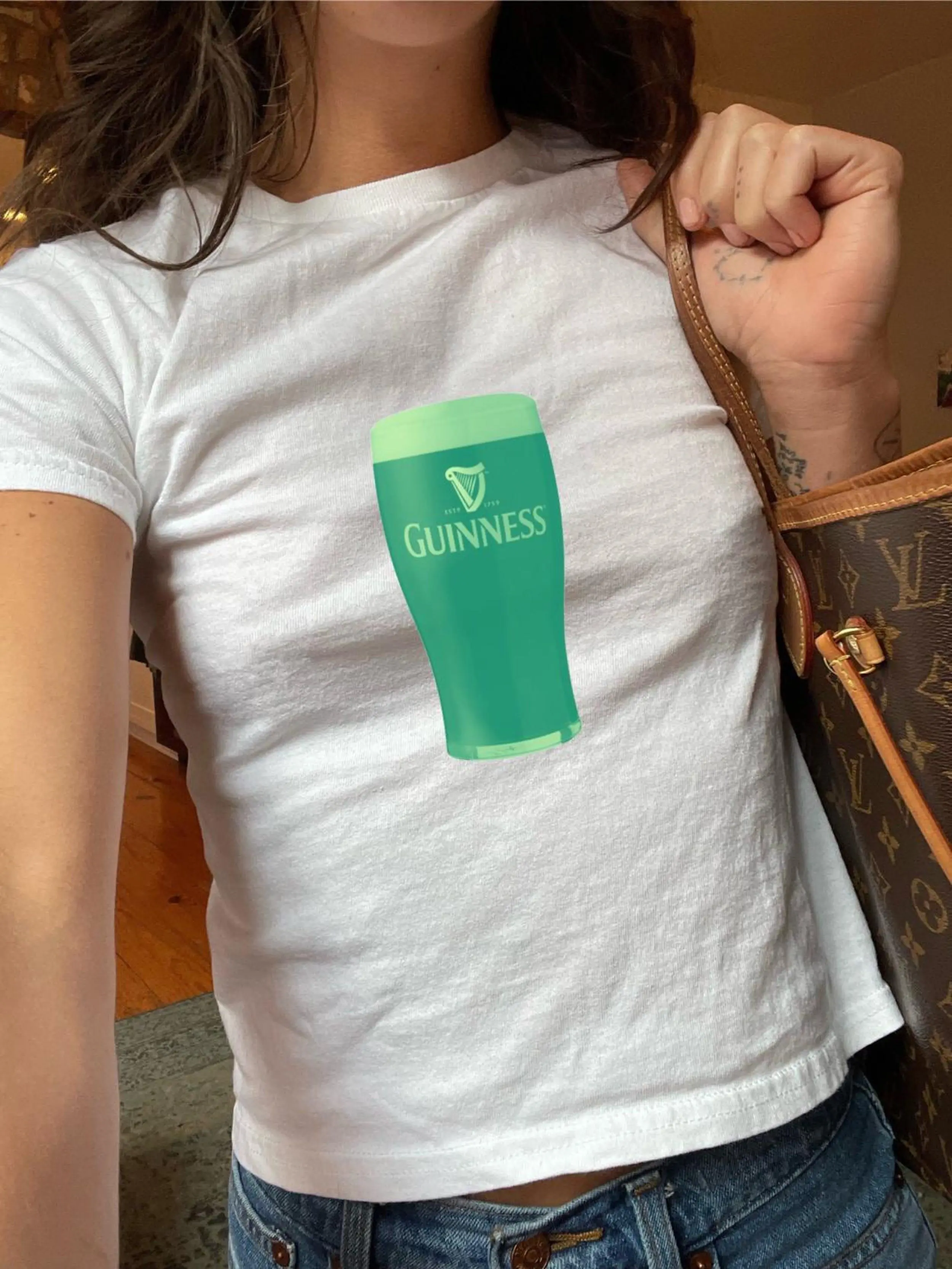 Green Guinness Baby Tee, St Patricks Day Tshirt, Women's Fitted Tshirts, Y2K Baby Tees, Irish Celebration Shirt, Shamrock, Funny Beer trending top, croptop outfit, basic tops, tee shirt, baby tees