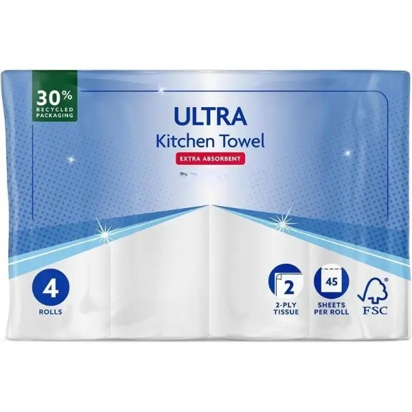 4 Rolls ULTRA Kitchen Roll, Extra Absorbent Wring and Reuse Sheets Wipes