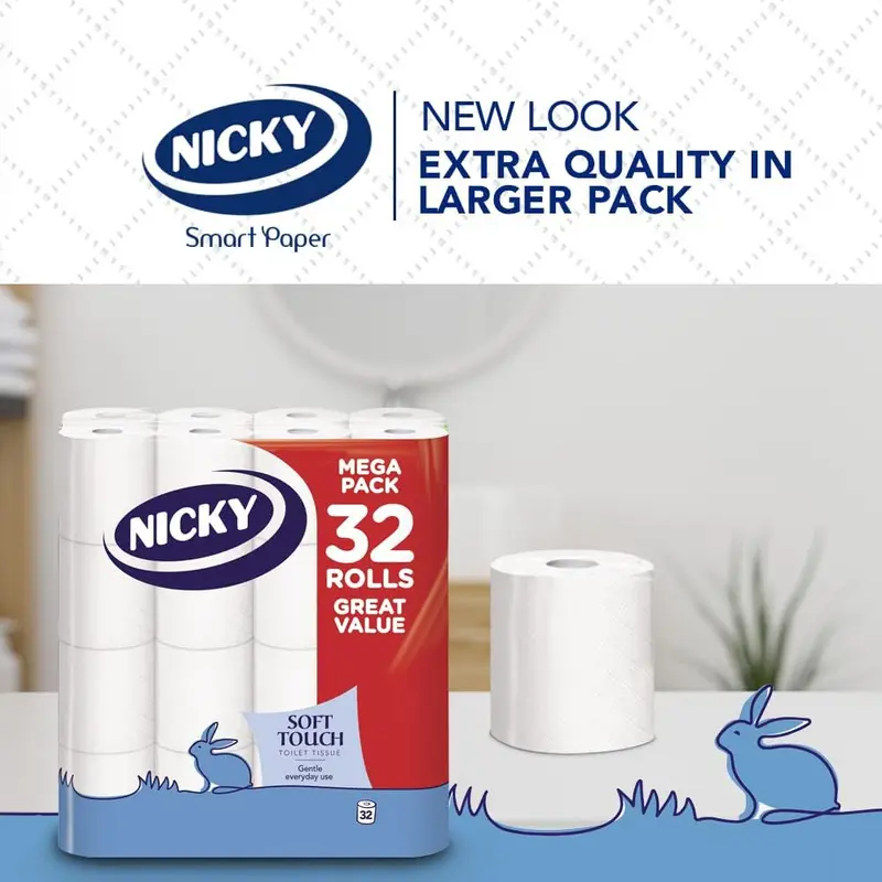 Nicky Soft Touch Toilet Tissue |Extra Value Pack – 32 Rolls of Extra Gentle White Toilet Paper |190 Sheets per Roll| 2-ply | Soft Tissue | Modern Embossing |Easy Opening | 100% FSC Certified Paper Wipes 4