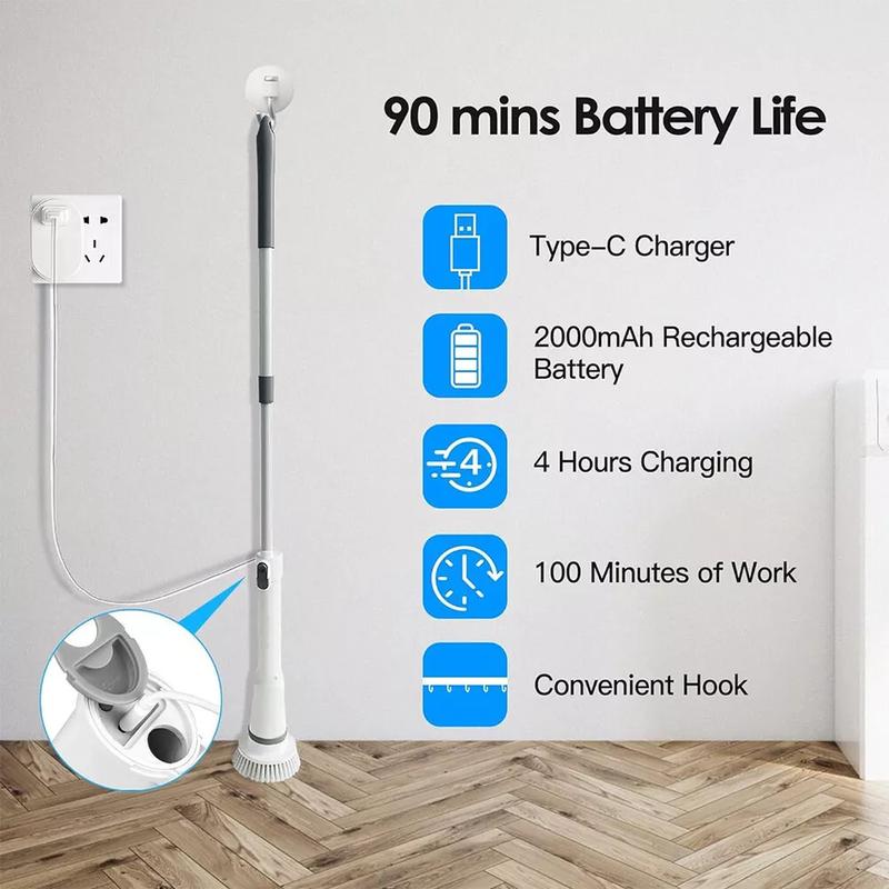Electric Cordless Spin Scrubber Adjustable Cleaning Brush Powerful Turbo Scrub 6