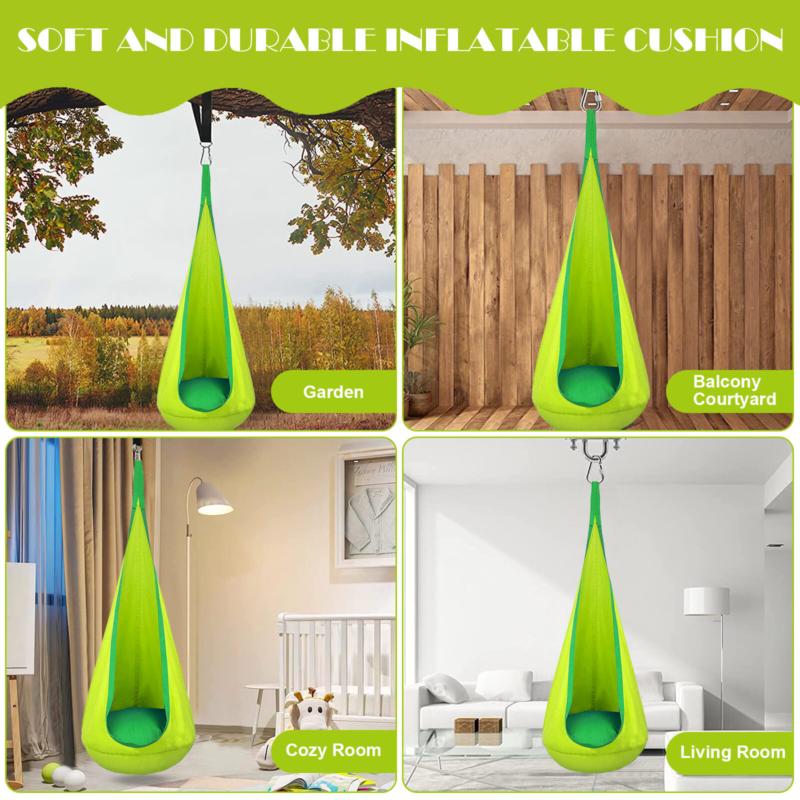 Kids Sensory Swing Indoor Oudoor Children Hammock Pod Swing w/ Inflatable Pillow 3