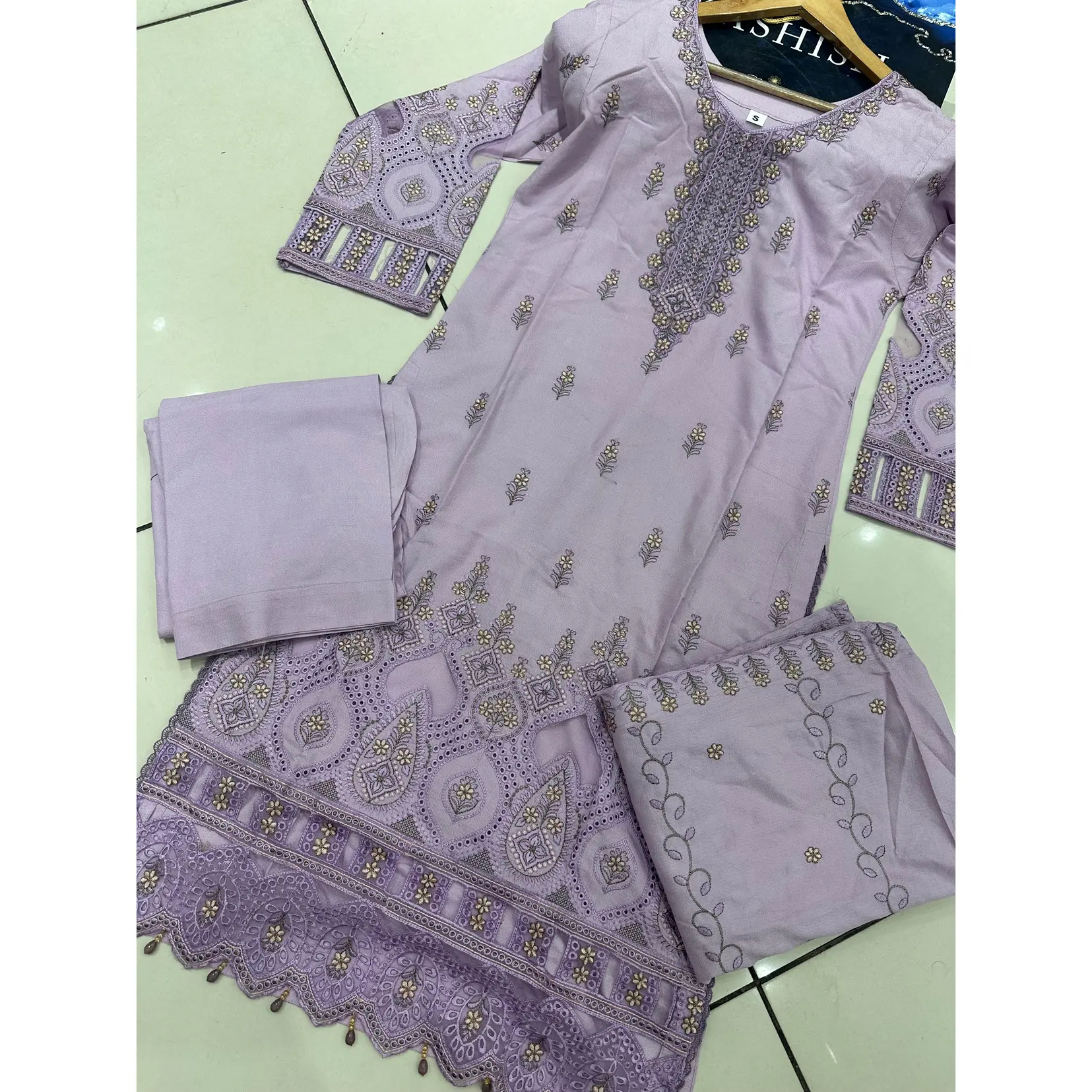 S Creations ‘Larisa’ | Embroidered Dhanak Readymade | SC150 (Lilac)