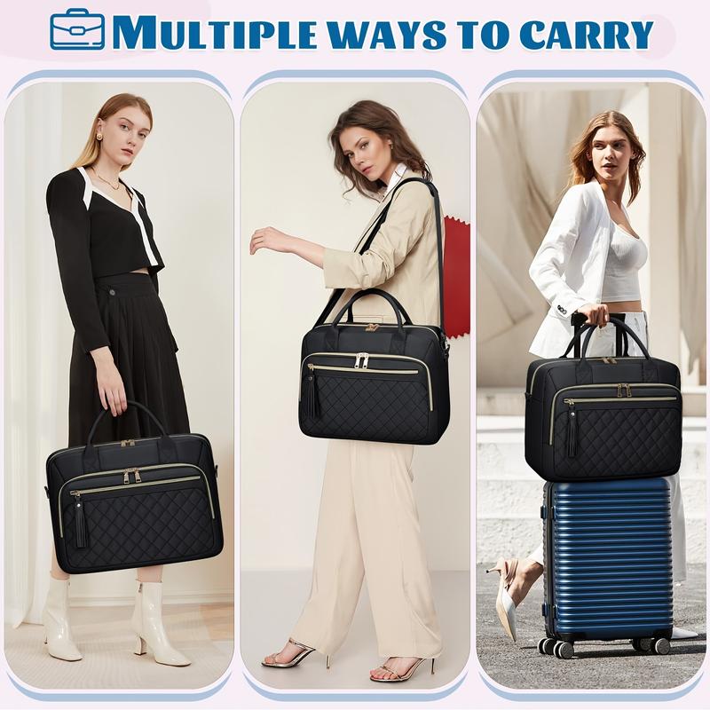 17.3 Inch TSA-Compliant Laptop Bag, Durable Polyester Fiber Briefcase for Women with Padded Compartment, Multi-Compartment Lightweight Shoulder Bag, Black 1