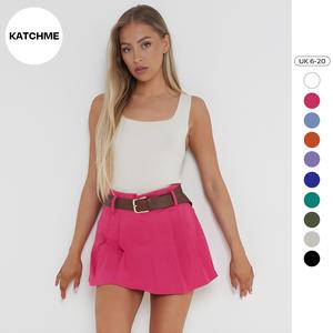 KatchMe Women's Casual Versatile Solid Color Belt Decor Mini Skort (Size 6-20),Trendy High Waist Plain Pleated Skort,A Line Skort With Matching Belt