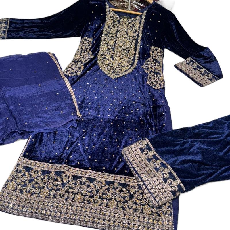 7 Colours ZIVA Pocket Winter Korean velvet design salwar kameez 3 piece Pakistani dupatta S-XL Womenswear Dress Traditional Embroidered 4