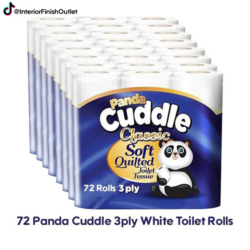 72 Panda Cuddle Unscented Soft Quilted Toilet Rolls- 3 Ply Toilet Tissues 8*9 Pack Classic Soft Blue 0