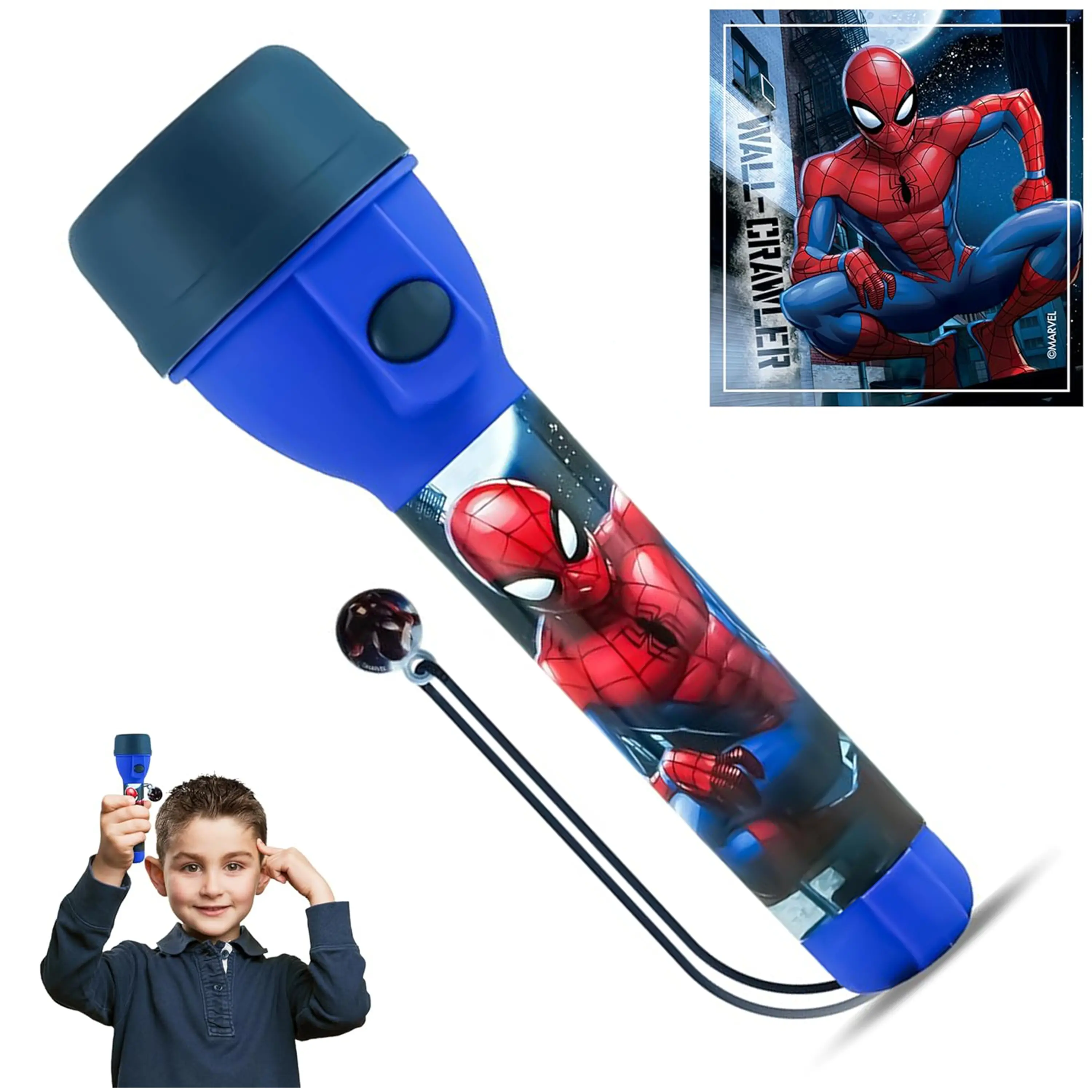 16cm Spider-Man LED Flashlight, Superhero Torch with Bright LED, Kids Camping Indoor/Outdoor Toy, Christmas Gift for Girls/Boys, Xmas Big Torch