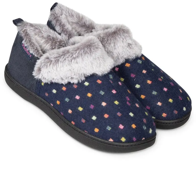 The Original Factory Shop Women's Navy Spot Slippers - Soft Foam Footwear Girl Shoe 0