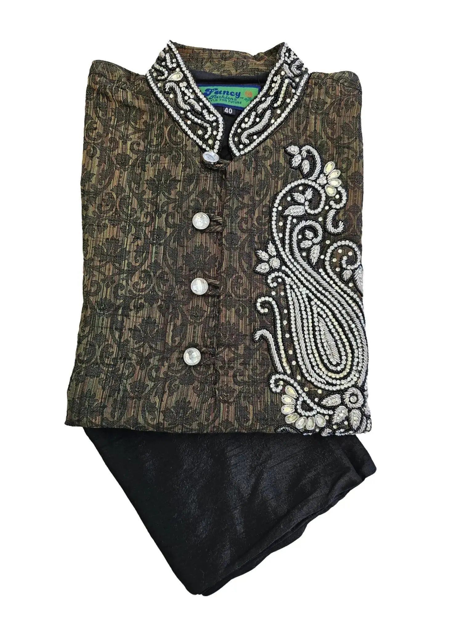 Mens Brocade Embroidery Kurta Pajama Set Traditional