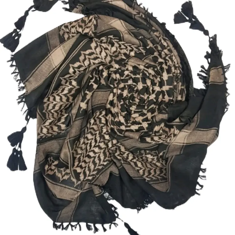 Brown and Black Cotton Shemagh Scarf with Tassels Arab Palestinian Keffiyeh 6