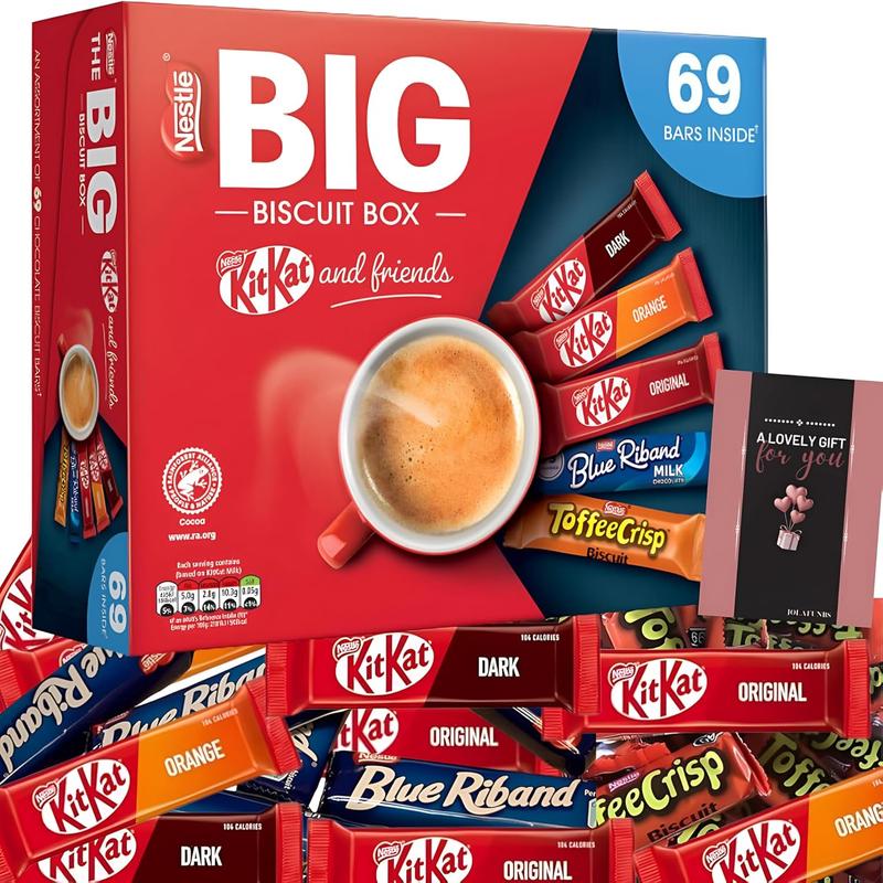 KitKatt and Friends Big Biscuit Box - 69 Assorted Chocolate Bars Including KitKatt, Blue Riband, and Toffee Crisp - Milk, Snack mixed  chocolate| Gift for Easter, Eid ul Adha, Father's Day, Spring, Wife/Husband, Girlfriend/Boyfriend Dessert 1