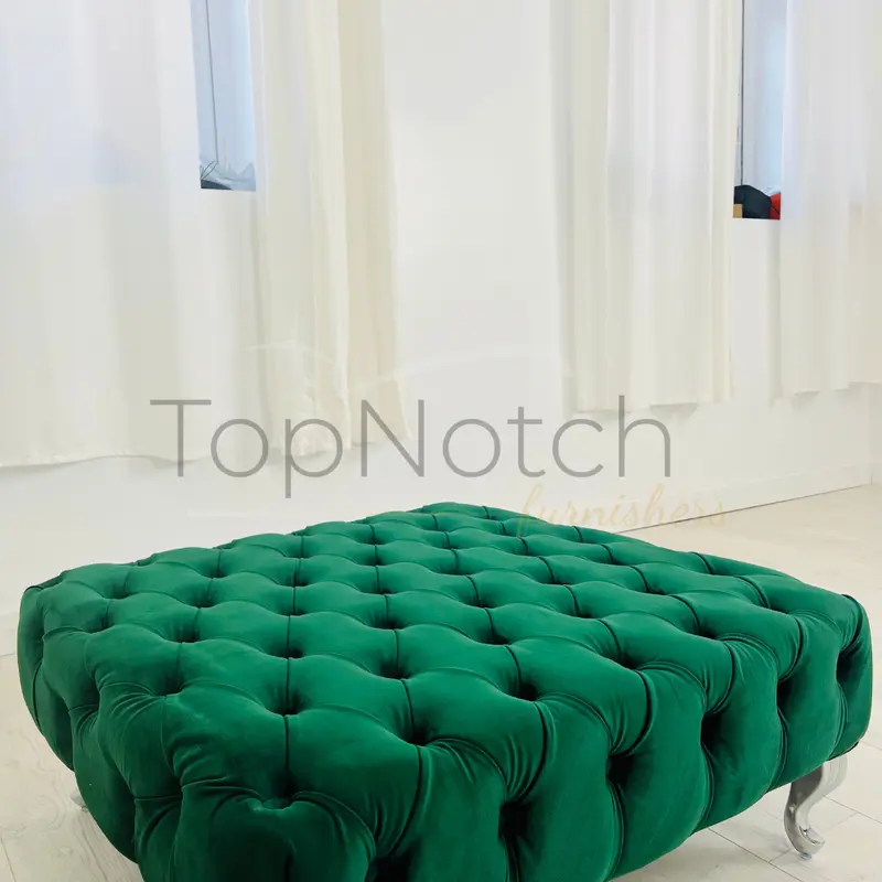 TopNotch Furnishers Large Coffee Table 30Inch x 30Inch x 12Inch - Deep Buttoned Chesterfield Footstool In Grey Plush Velvet Sturdy 6