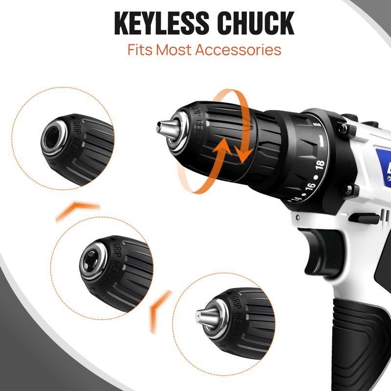 2 in 1  Cordless Drill, Electric Drill, Multi-Purpose 2-Speed Portable Drill, 3/8" Handheld Drills with 1500 mAh Li-Ion Battery, 18+1 Torque, 45N.m Max Torque for Home Cleaning and Garden DIY 1