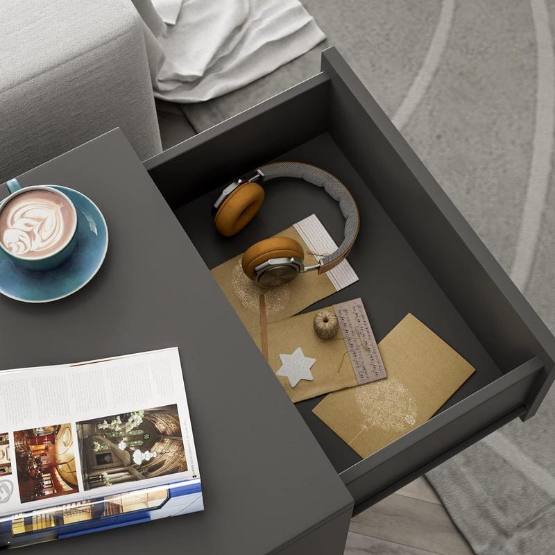 Product Introduction of 3-Drawer Bedside Table | With LED Lighting | Chest Of Drawers | 3 Drawers | Cable Routing Hole | Wall Mounting Option | Bedroom Nightstand | 54x39x28cm | Anthracite Grey 8