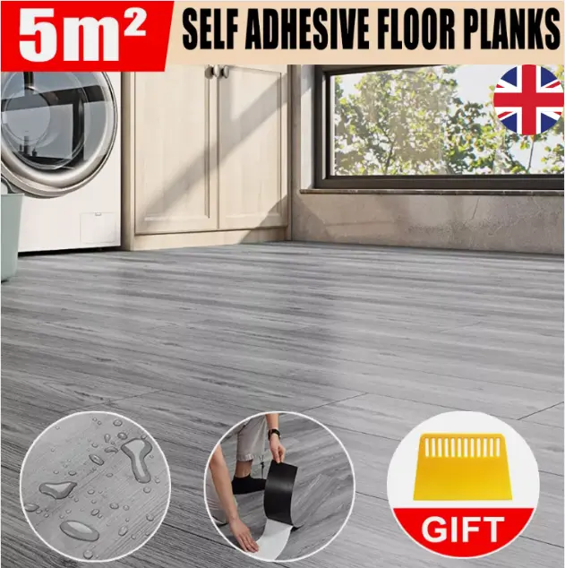 36PCS 5 m² Floor Planks Tiles Grey Oak Self Adhesive Wood Effect Vinyl Flooring