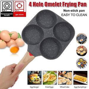 4-Holes Egg Frying Pan, Non-Stick Omelet Pan with Handle, 4 Holes Omelette Pan, Cooking Skillet, Multi-purpose Omelette Pot Saucepan Fried Fryer For Home Kitchen Household Cookware For Hamburg, Pancake, Egg Ham, Burger, Steak, Breakfast Maker For Gifts